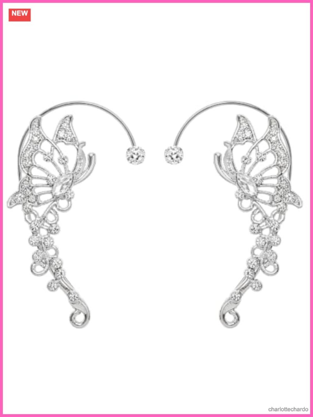 Rhinestone Butterfly Ear Cuffs Clip On Non Piercing Copper Wire